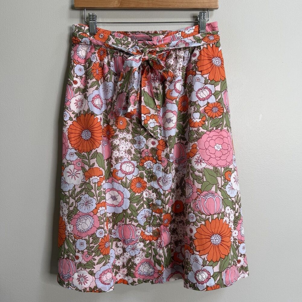 Talbots Climbing Floral Button Front Belted Voile Midi Skirt Medium Petite